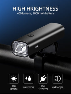 2000mAh Flashlight For Bicycle USB Rechargeable Bike Light Headlamp For MTB Road Cycling Handlebar Front Lamp Lights 400Lumen