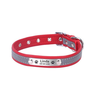 GD™ -  Reflective Leather Dog Collar with Costomized Name Tag