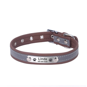 GD™ -  Reflective Leather Dog Collar with Costomized Name Tag